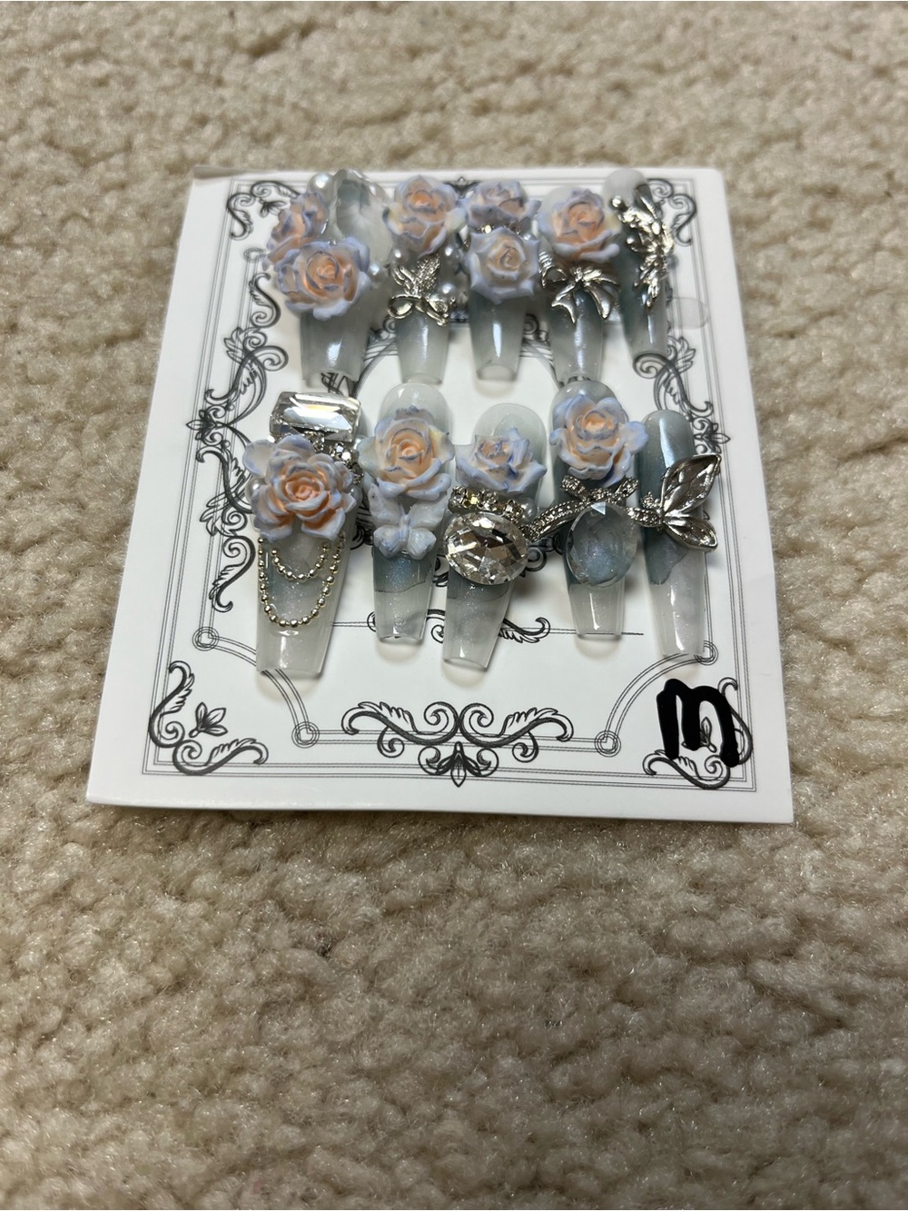 Handcrafted Peach Blossom 3D Flower Nail Set - Women Accessories